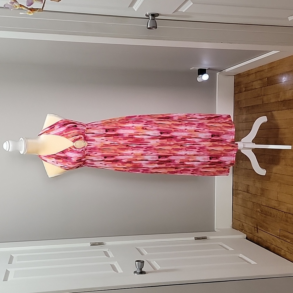 Abstract print halter style maxi dress/swim cover up Sz S